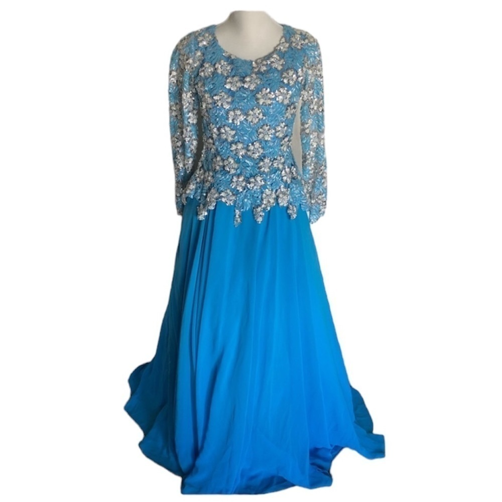 Long sleeve Blue sequin prom engagement ball gown dress size 8/10